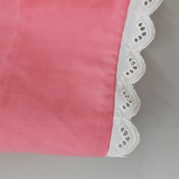 Hand Made Pink Smocked Dress Lace Trim Button Detail Puff Sleeve Tie Waist - Picture 5 of 10